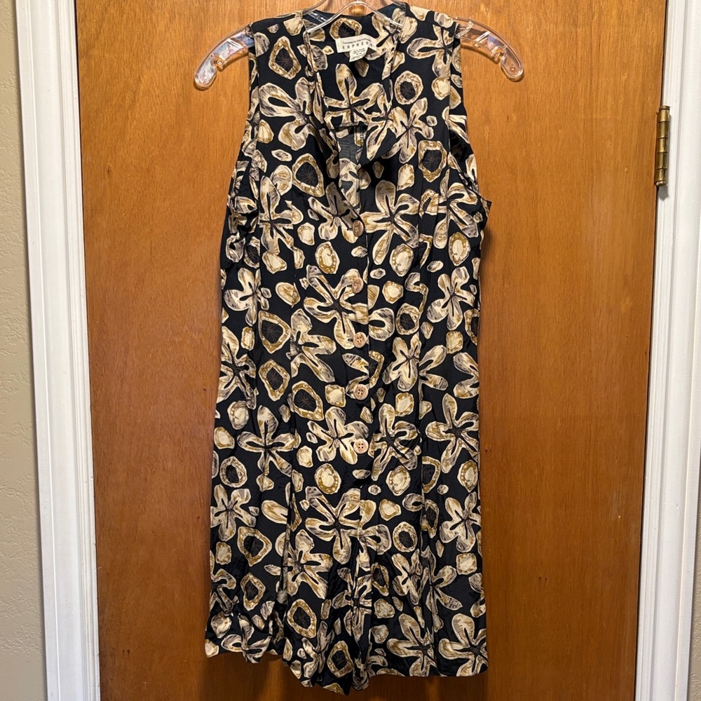 Express Vintage Navy & Tan Floral / Shell Romper